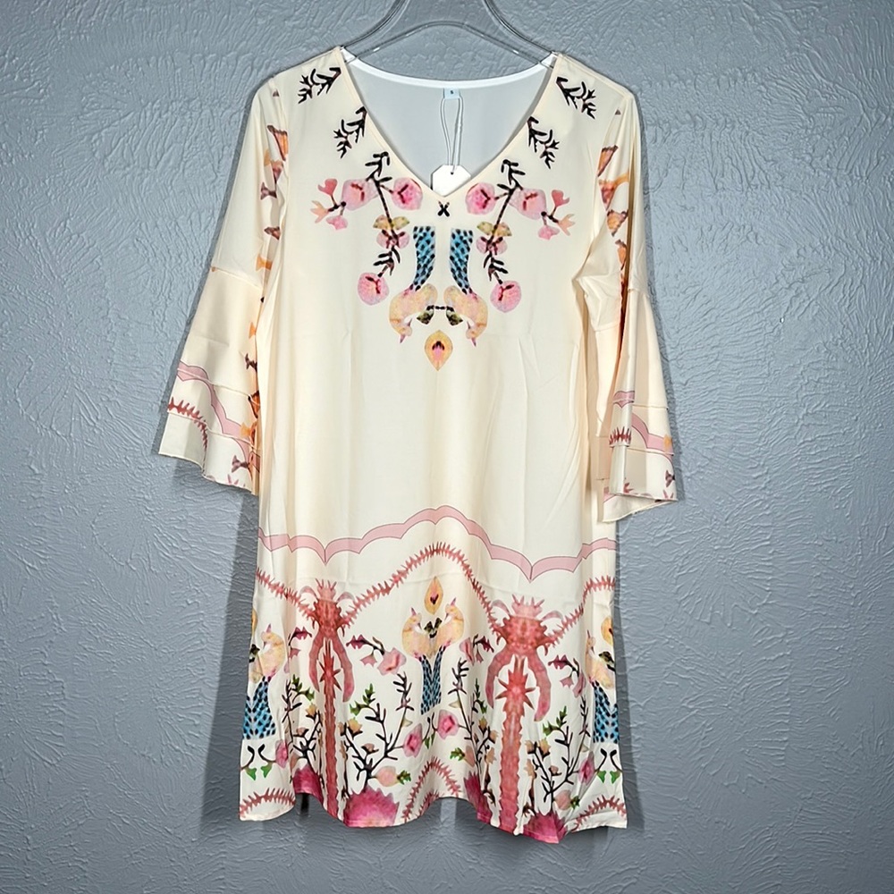 NWT Off White Boho Floral Print Dress Women's Size Small